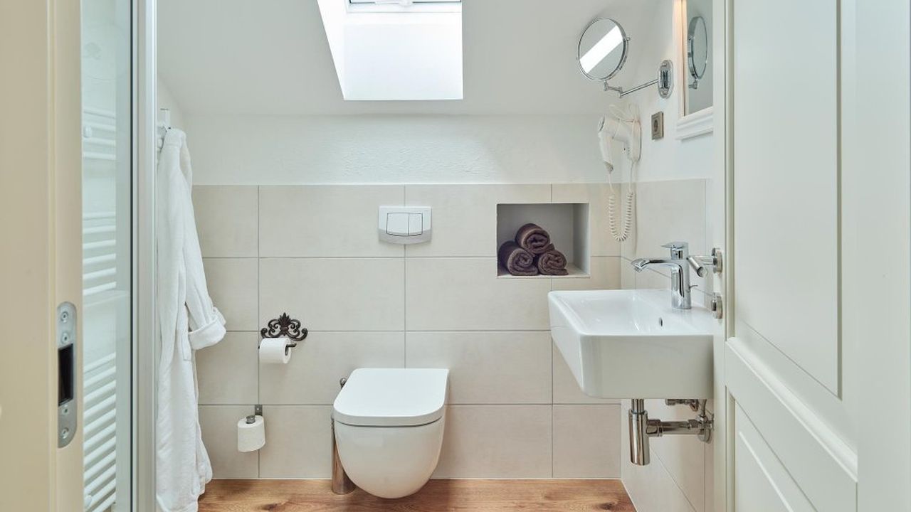 Rheinblick-Chalet: Bad mit Dusche & WC im 1. OG Rheinblick-Chalet: Bad mit Dusche & WC im 1. OG
